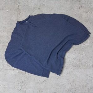 Mens vintage Navy faded thermal waffle knit grunge Y2K Henley Longsleeve shirT
